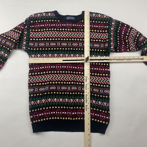 VTG Lands End Colorful Nordic Fair Isle 100% Cotton 3/4 Sleeve Sweater Sz S - Picture 2 of 9